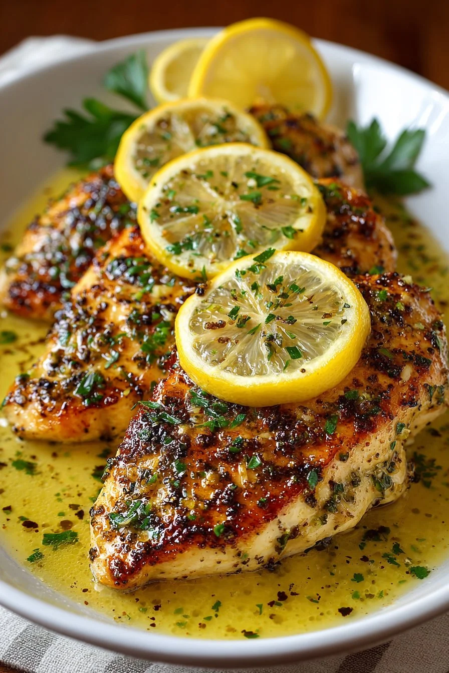 Delicious Greek Lemon Chicken served with herbs and Mediterranean flavors