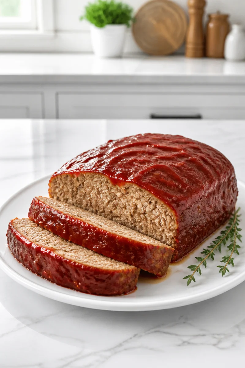 Delicious brown sugar glazed turkey meatloaf ready to serve.