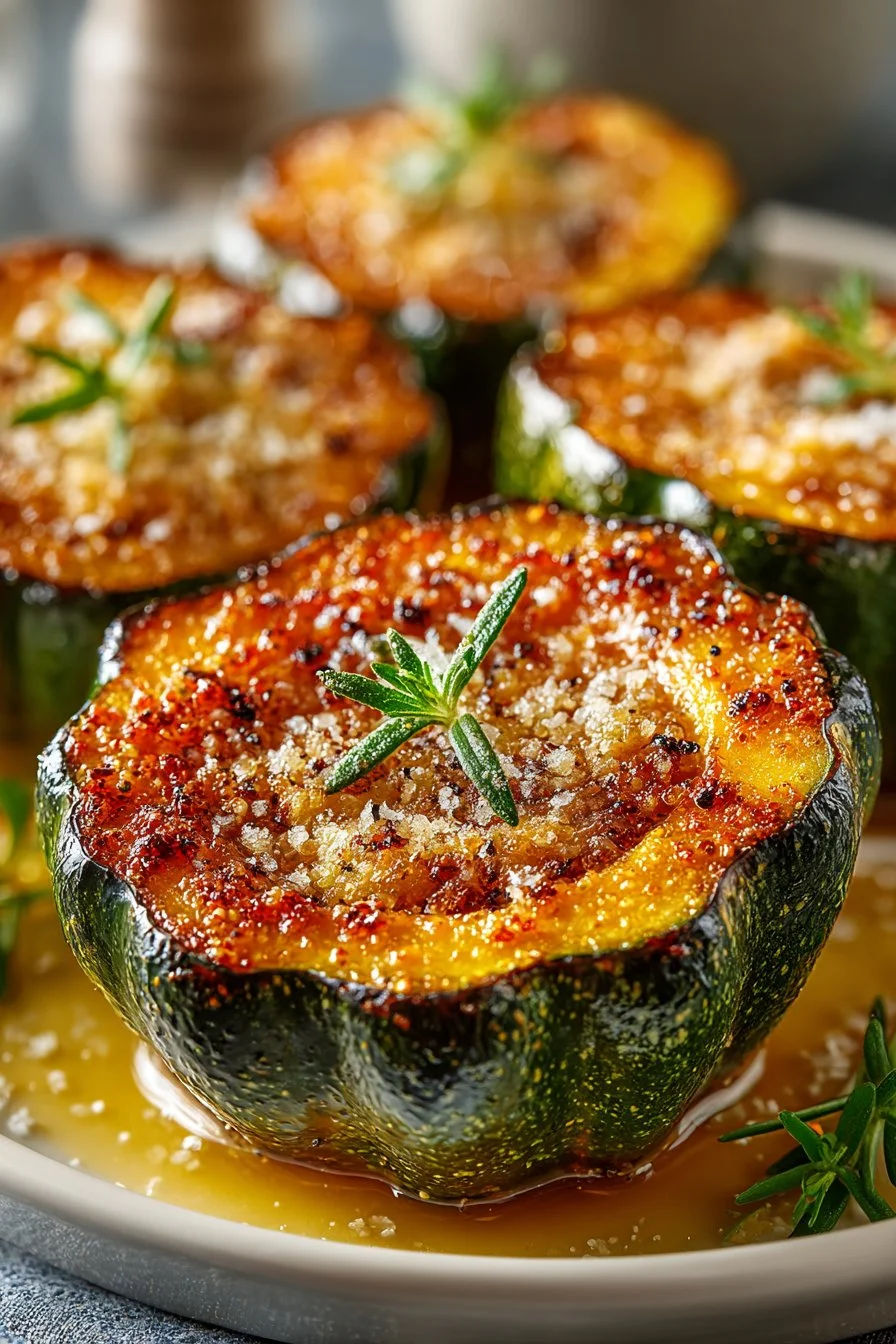 Brown Sugar Roasted Acorn Squash dish ready to serve