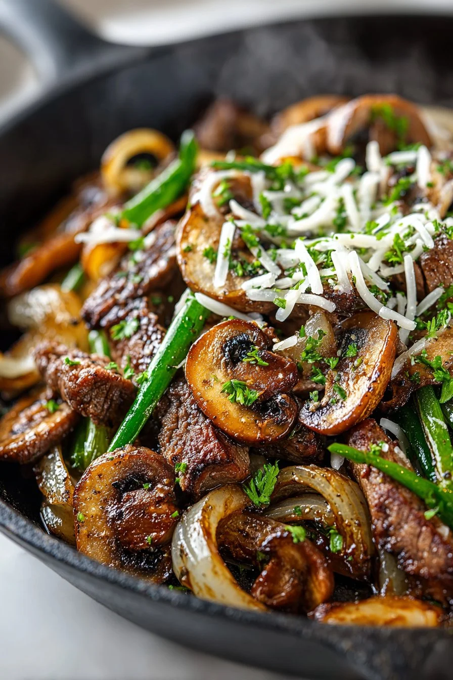 Cast Iron Onion and Mushroom Philly Cheese Steak Bowl