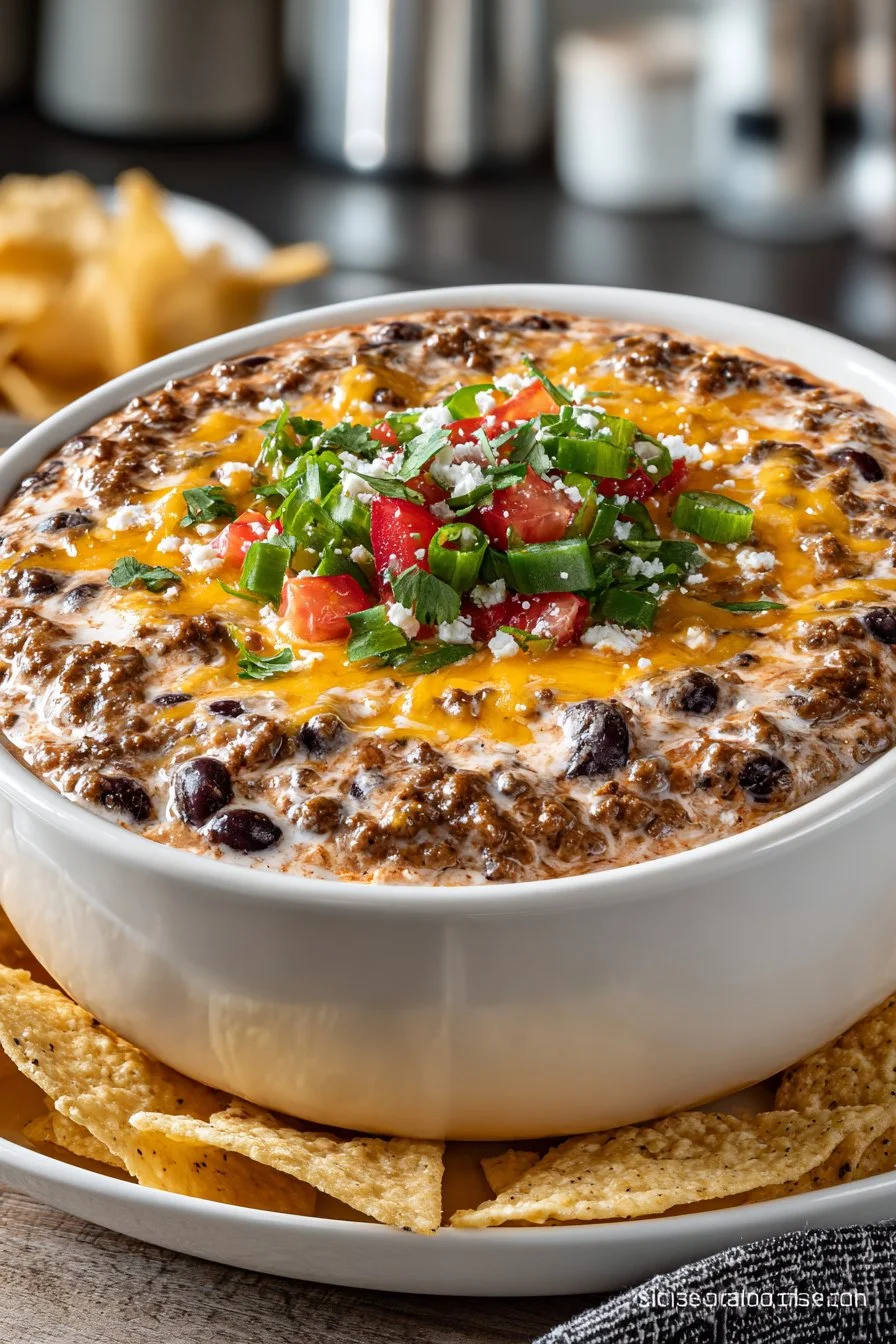 Cheesy Black Bean Rotel Dip with Ground Beef