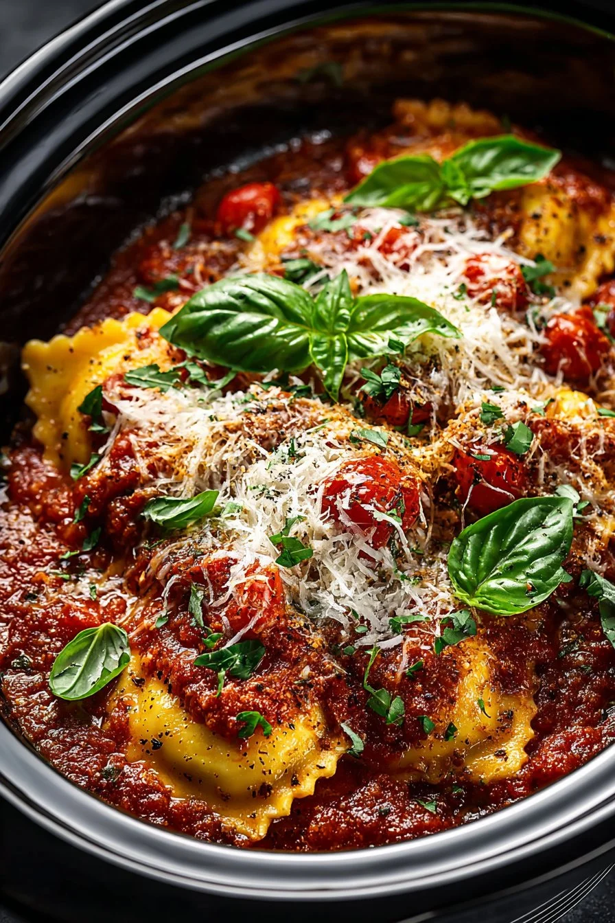Cheesy Slow Cooker Crockpot Ravioli