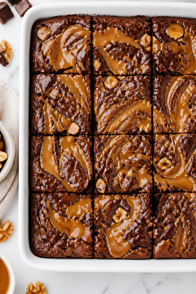 Chewy Walnut And Caramel Fudge Brownies