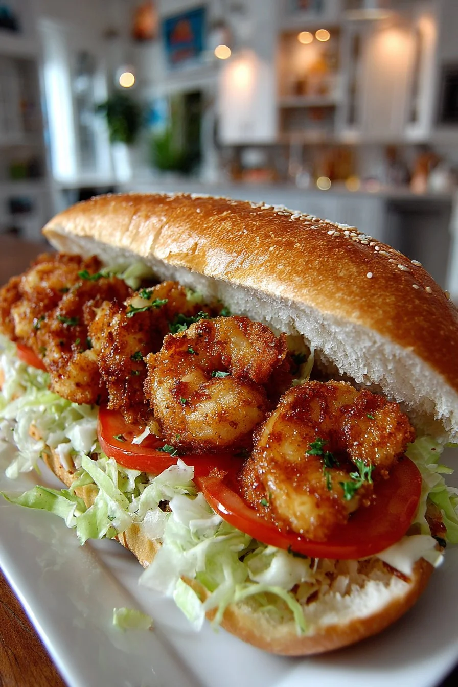 Classic New Orleans Fried Shrimp Poboy Sandwich