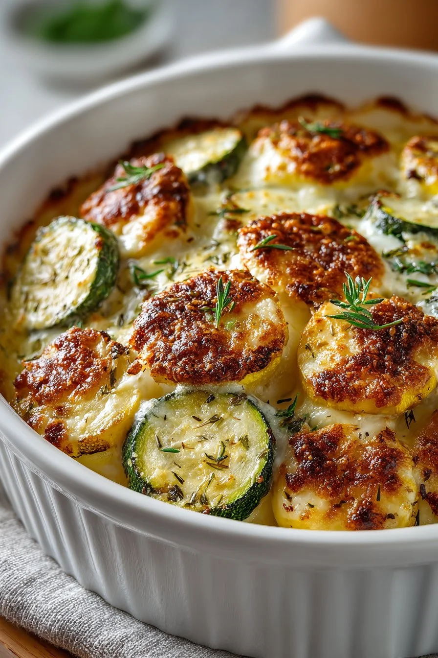 Creamy Onion and Summer Squash Recipe Bake