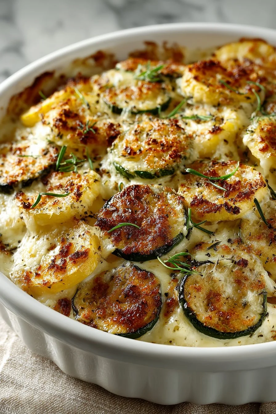 Creamy Onion and Summer Squash Recipe Bake