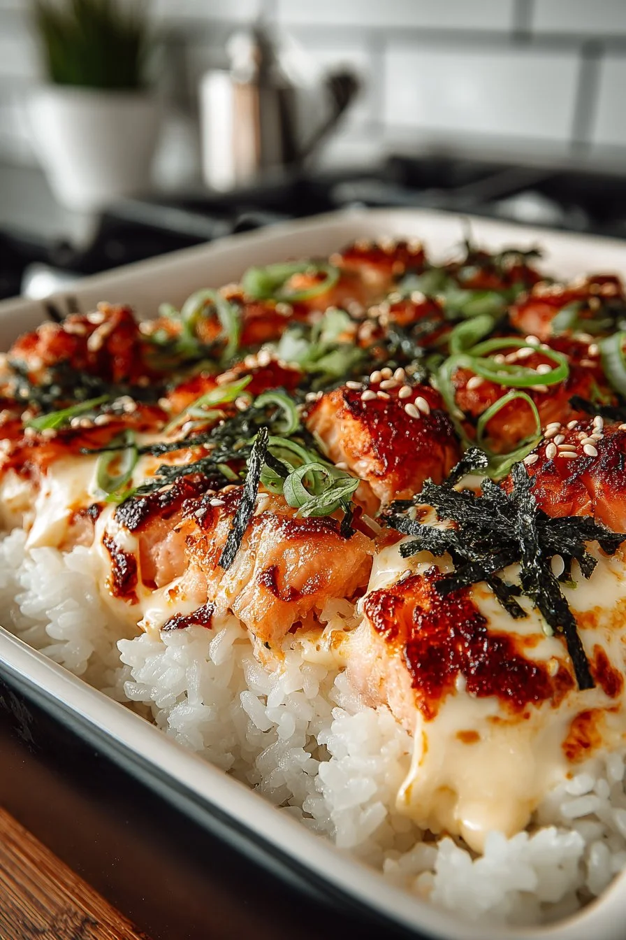 Creamy Spicy Mayo Salmon Sushi Bake