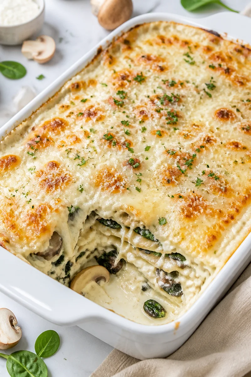 Creamy Spinach And Mushroom White Lasagna Recipe