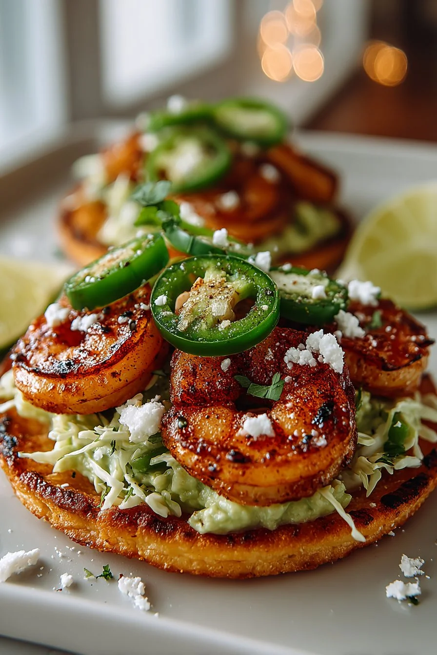 Crispy Avocado Lime Shrimp Tostada