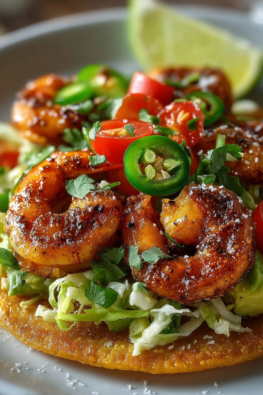 Crispy Avocado Lime Shrimp Tostada