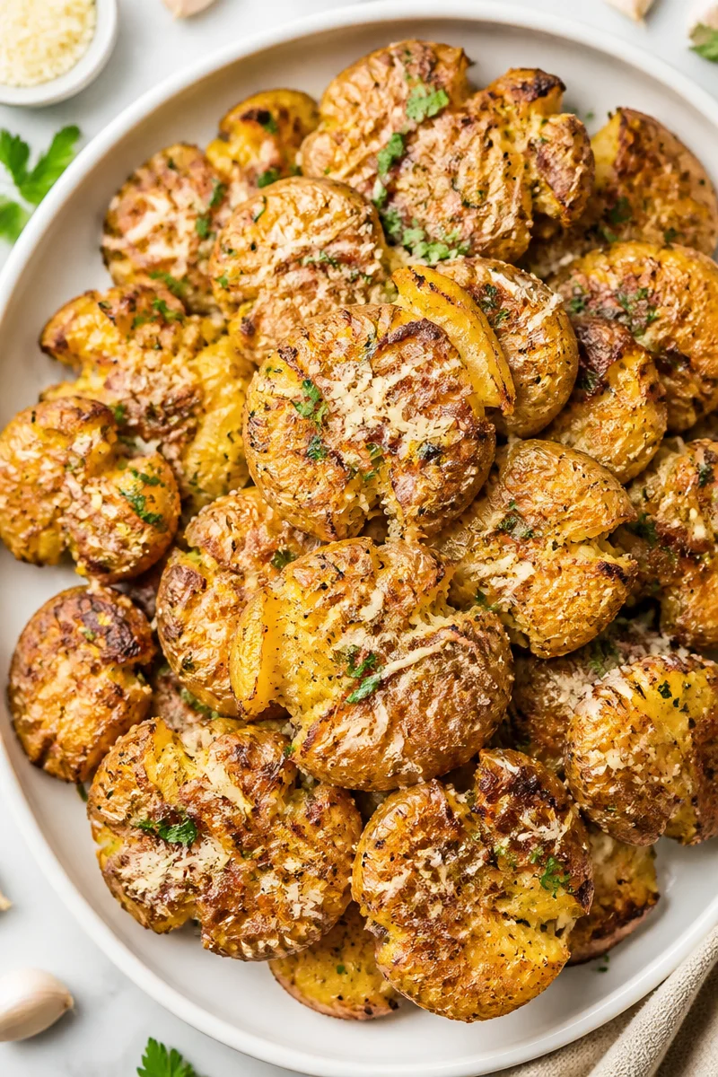 Crispy Smashed Garlic Parmesan Potato