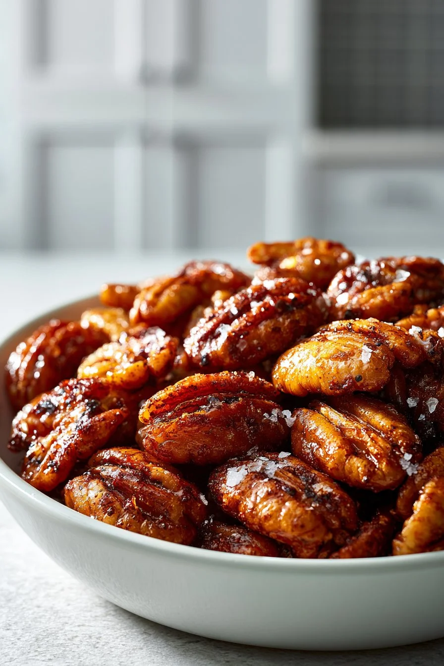 Deliciously crispy Cajun roasted pecans in a bowl, perfect for snacking.