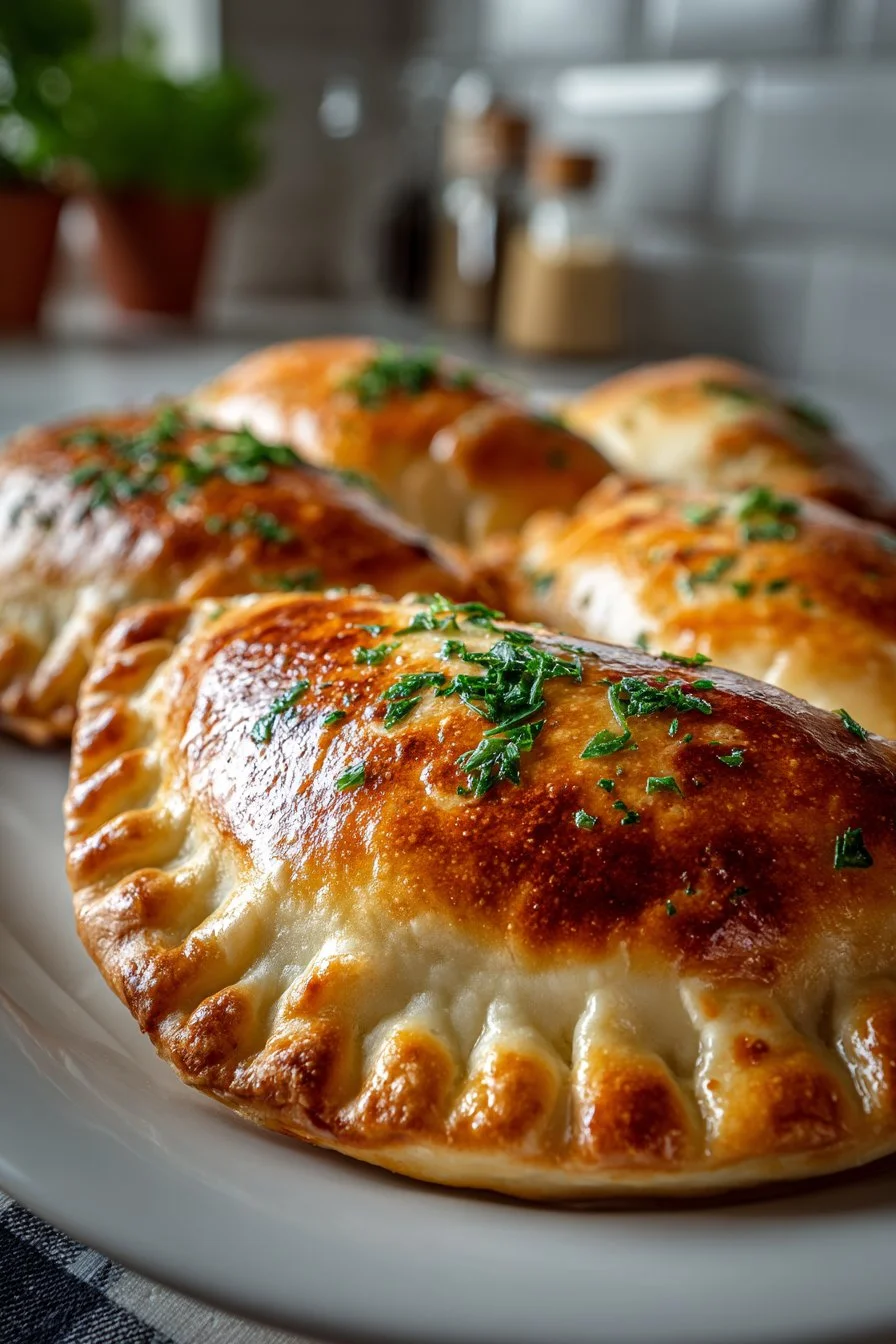 Delicious homemade calzones made with pizza dough, ready to serve.