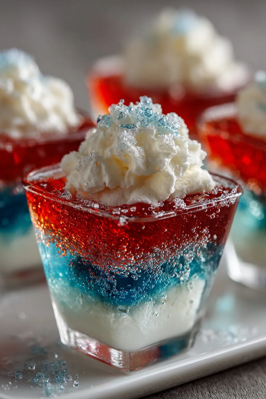 Easy layered red, white, and blue Jello shots for 4th of July celebrations