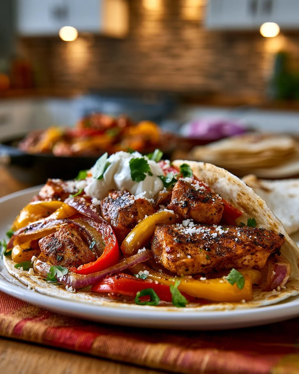 Easy skillet chicken fajitas with colorful bell peppers and onions