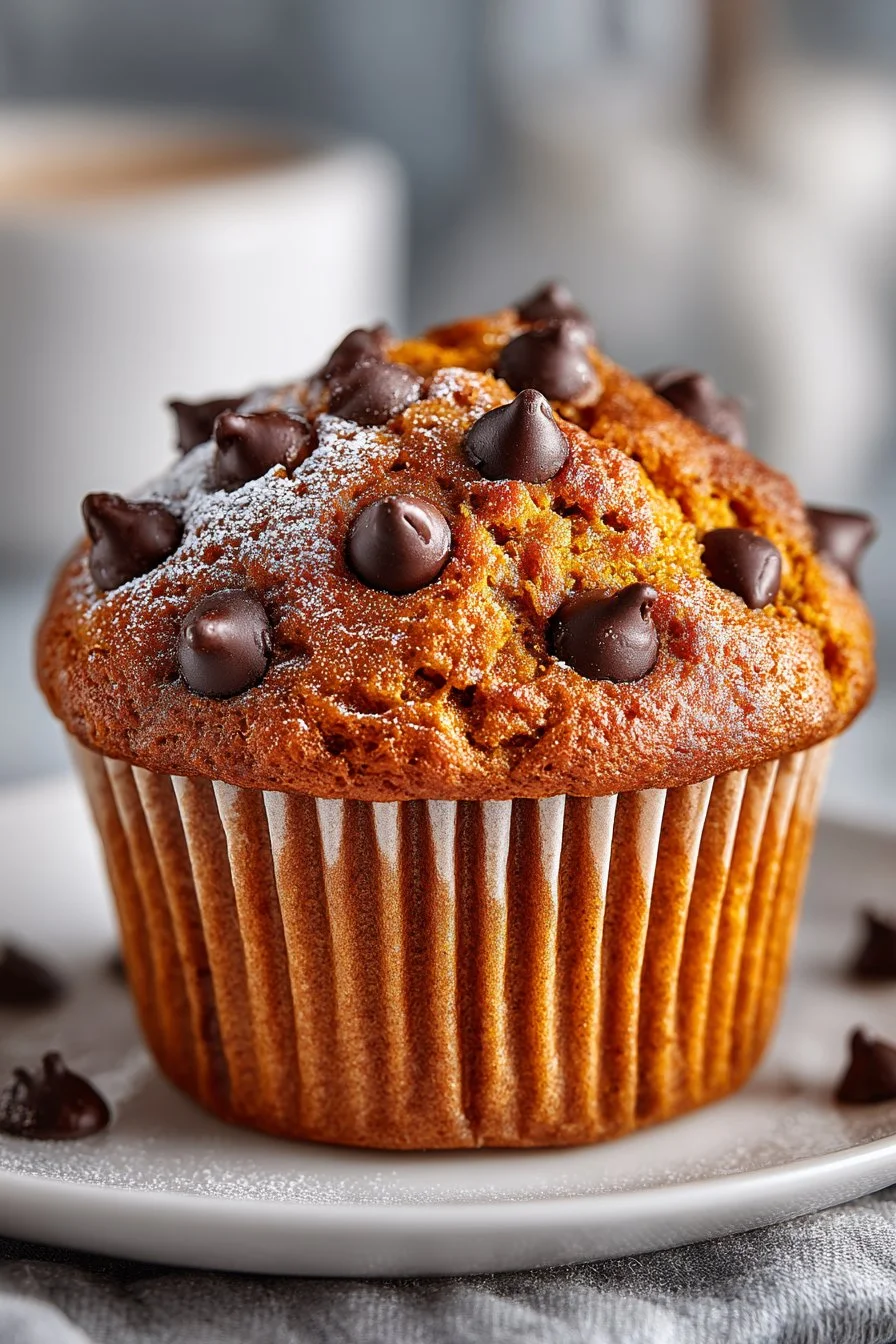 Fall Spiced Pumpkin Chocolate Chip Muffin