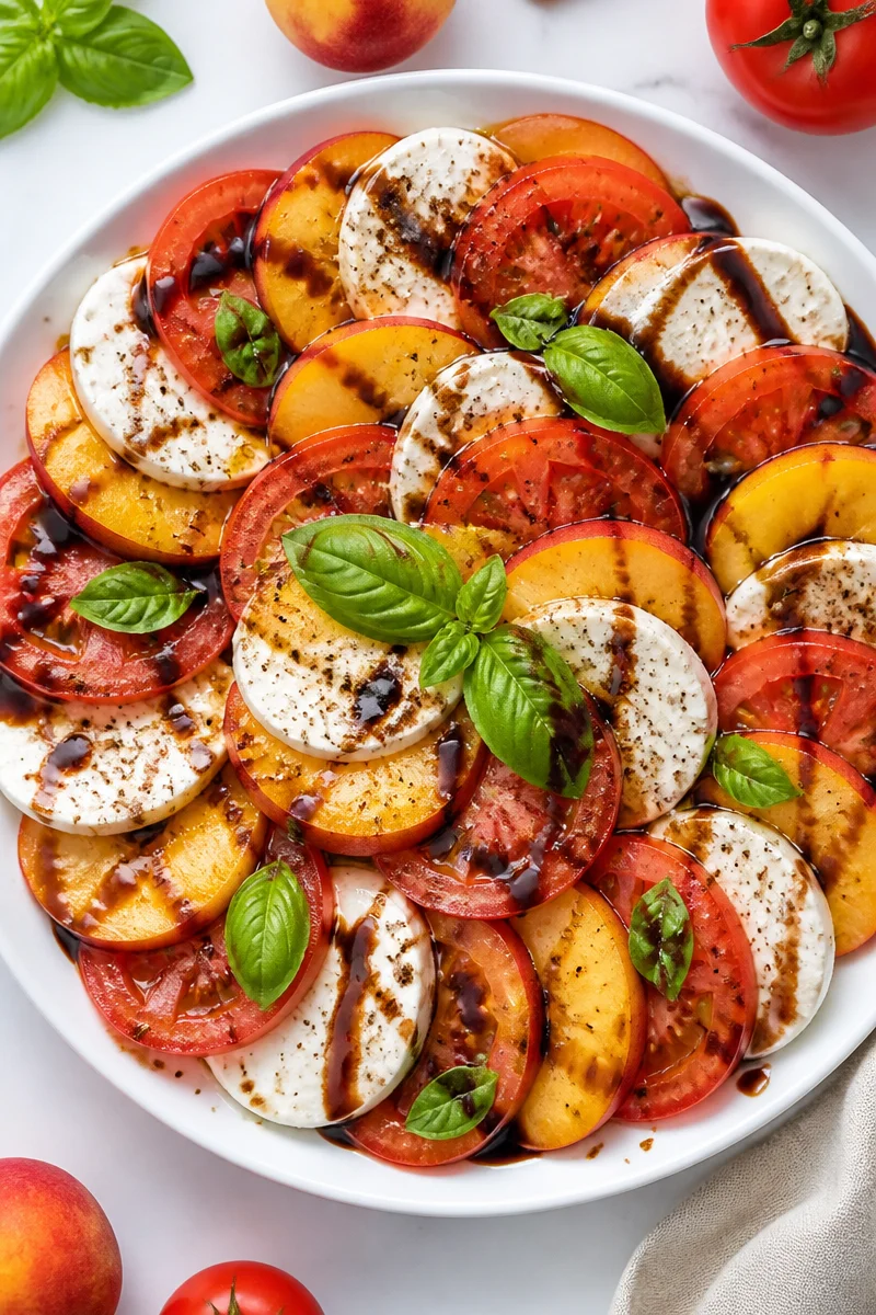 Fresh Peach And Tomato Caprese Salad