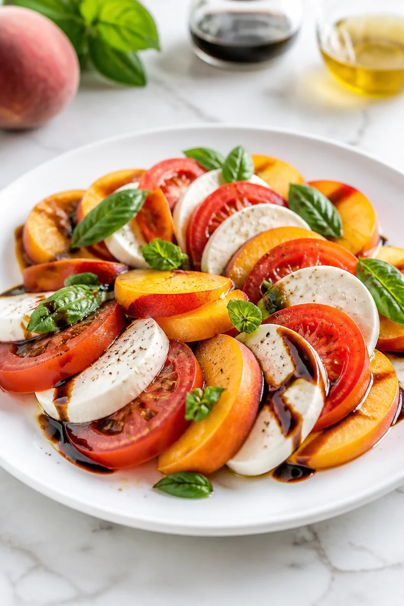 Fresh Peach And Tomato Caprese Salad