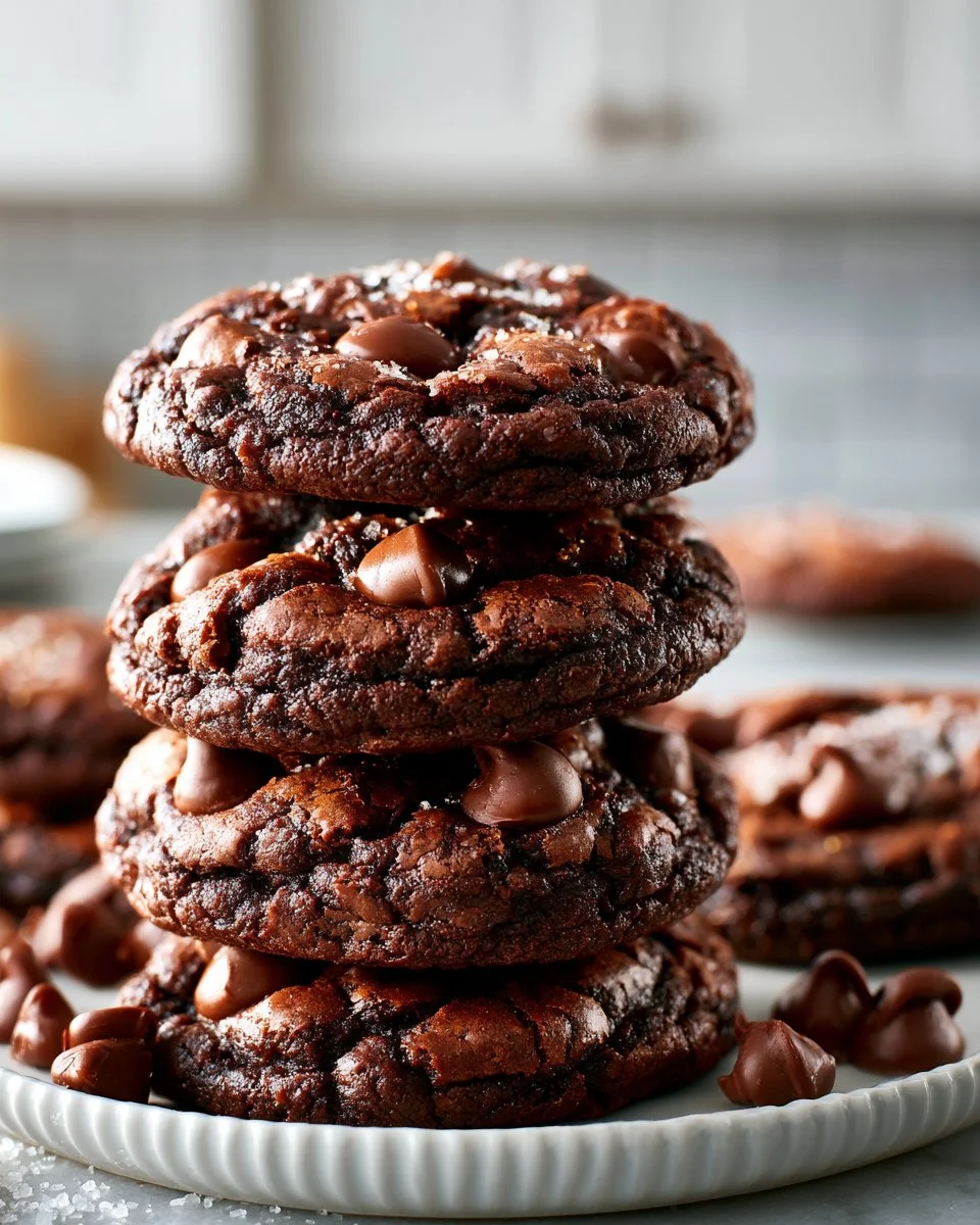 Fudgy chewy brownie cookies fresh out of the oven on a cooling rack.