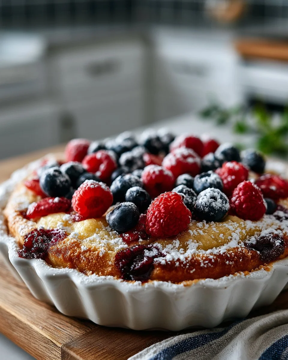 Grandma's old fashioned berry cobbler topped with fresh berries and golden crust