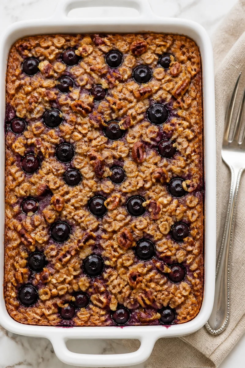 Healthy Blueberry Pecan Baked Oatmeal