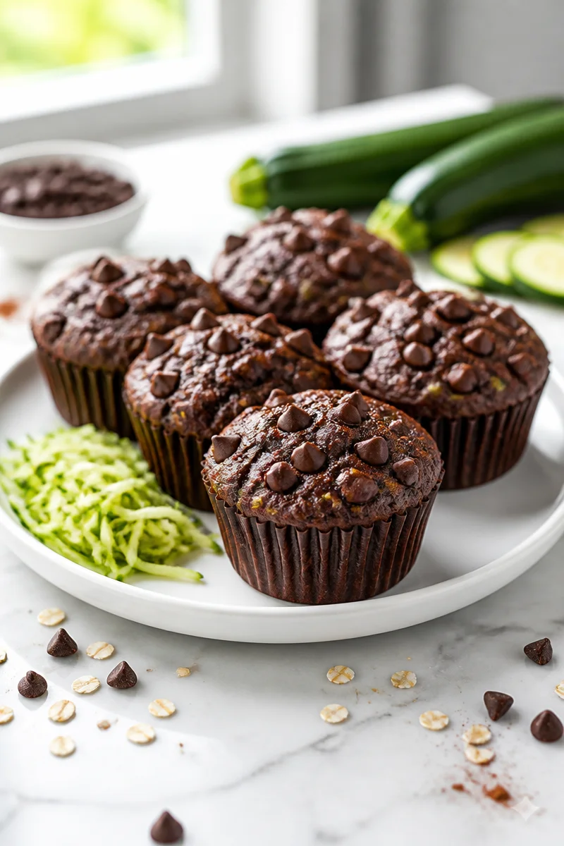 Healthy Double Chocolate Zucchini Muffin