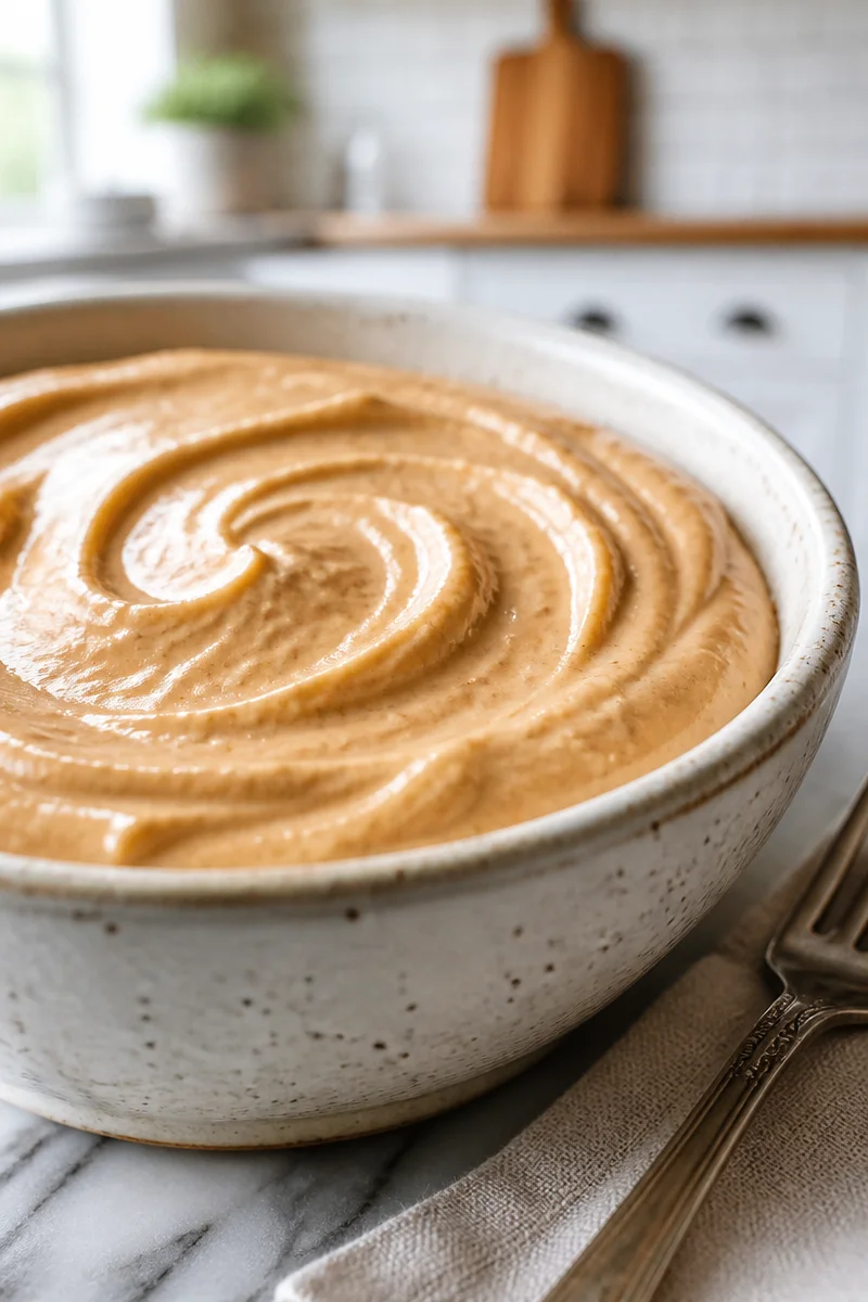High protein Greek yogurt peanut butter dip served in a bowl with fresh fruits