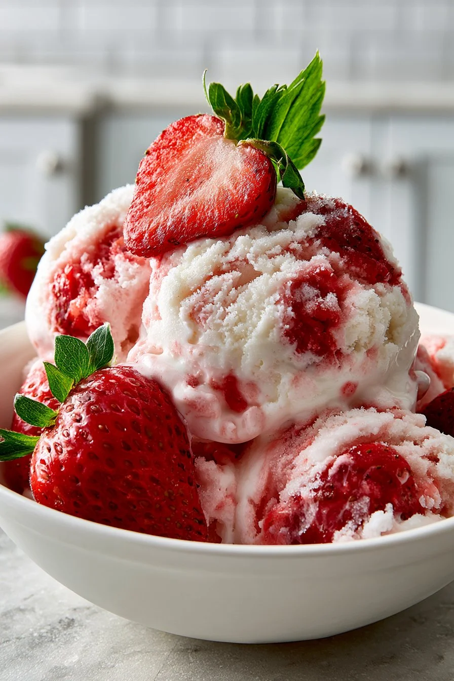 Homemade Churned Strawberry Ice Cream