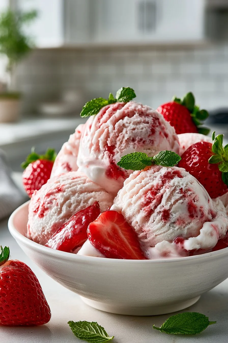 Homemade Churned Strawberry Ice Cream