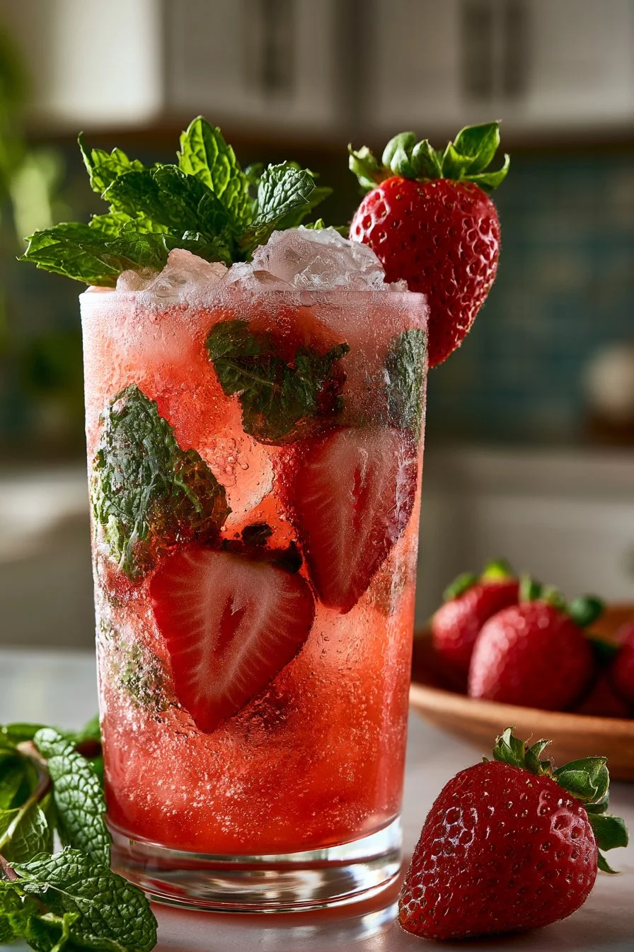 Homemade Strawberry Mint Energy Drink