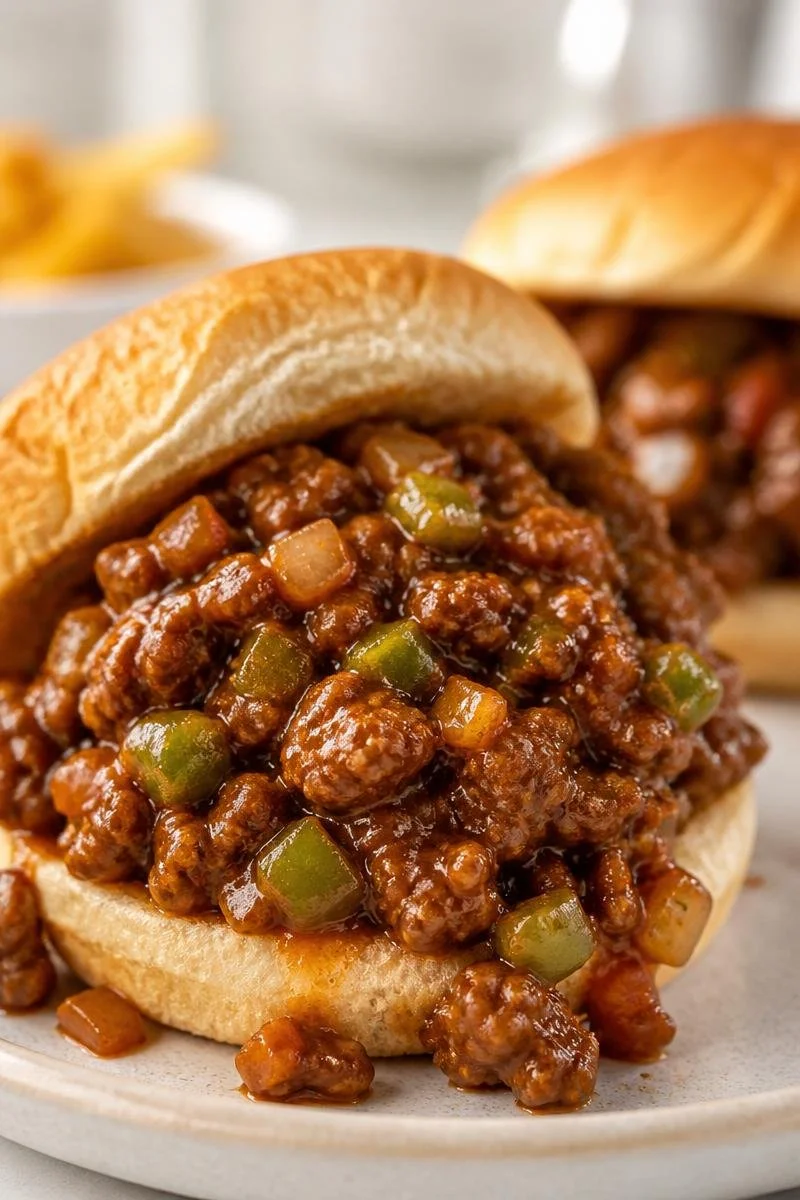 Delicious homestyle brown sugar beef sloppy joes served on a bun.
