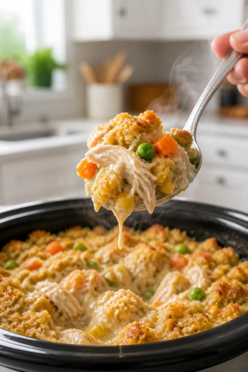 Homestyle Slow Cooker Chicken and Stuffing Casserole