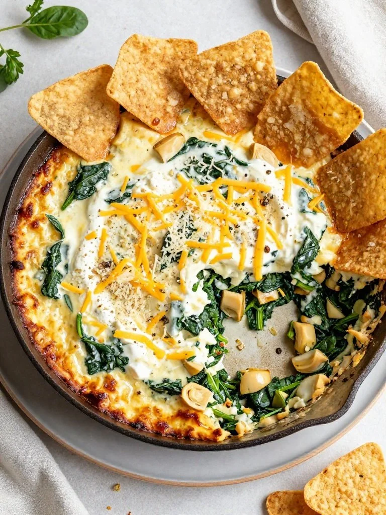 Hot Cheesy Skillet Spinach Artichoke Dip