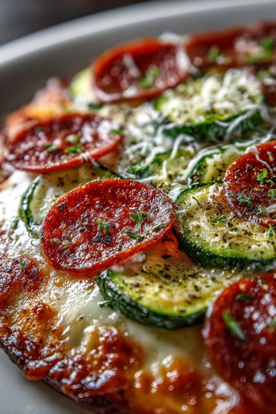 Keto Pepperoni and Cheese Zucchini Pizza Skillet