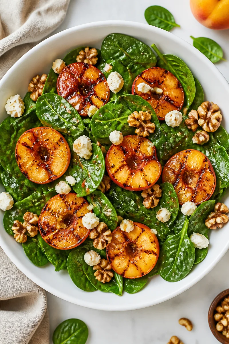 Late Summer Grilled Peach Spinach Salad