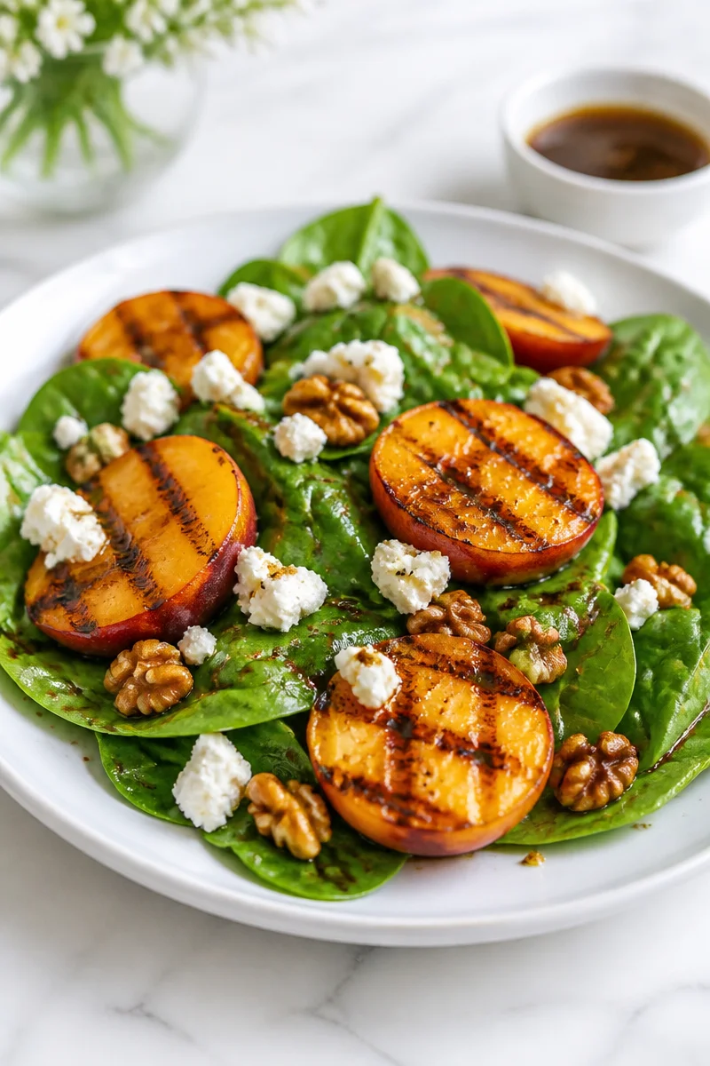 Late Summer Grilled Peach Spinach Salad