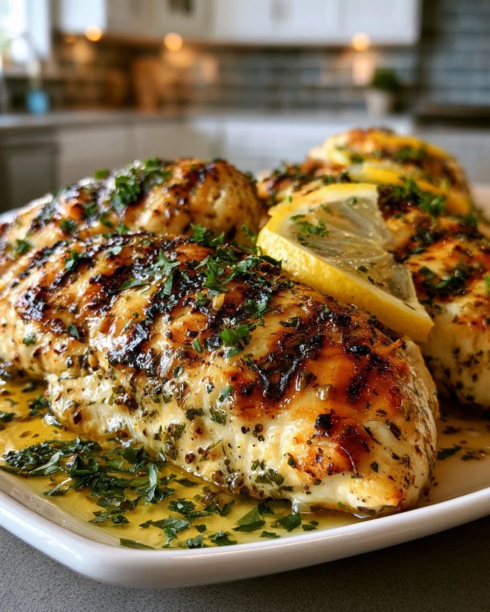 Lemon Herb Marinated Greek Chicken recipe with fresh herbs and lemon
