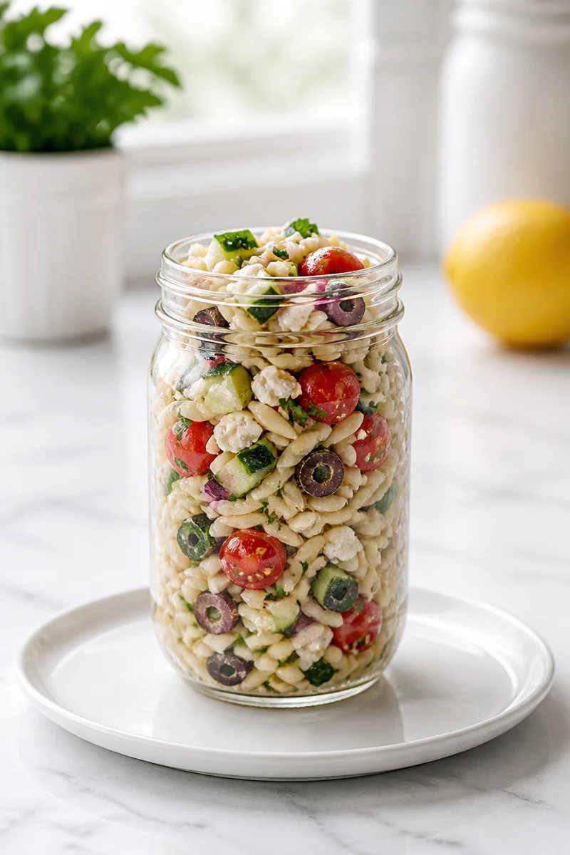 Mediterranean Lemon Orzo Mason Jar Salad
