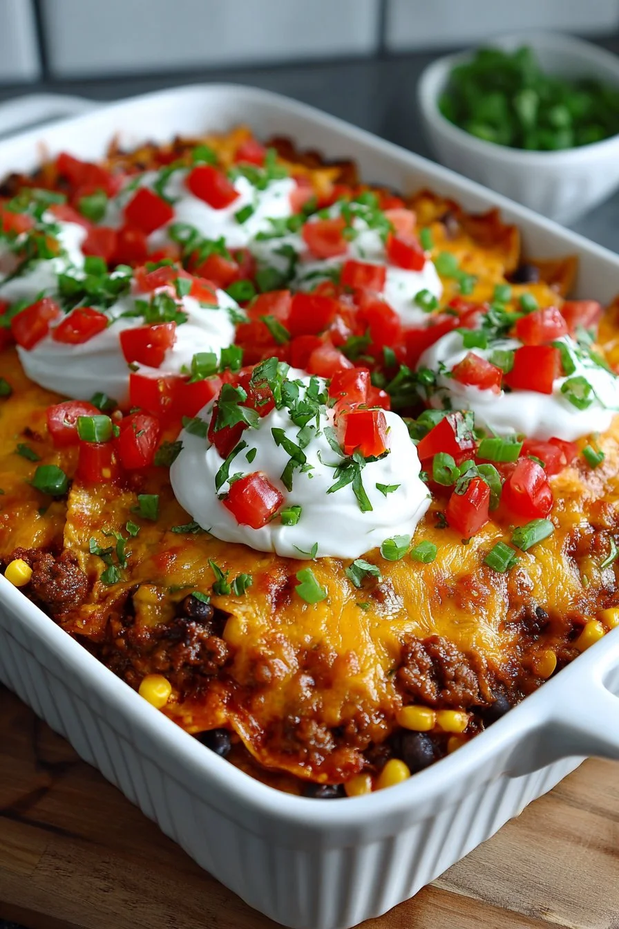 Mexican Beef Taco Bake Casserole with Tortillas