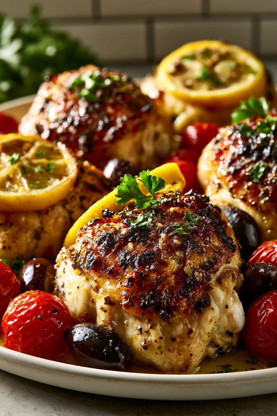 One Pan Lemon Olive Greek Chicken