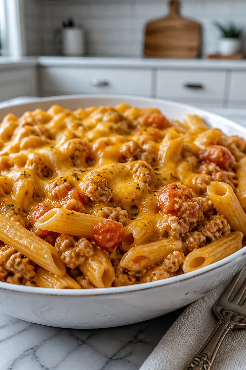 One Skillet Cheesy Ground Turkey Pasta