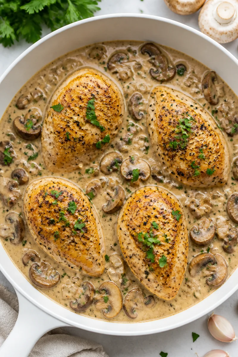 One Skillet Creamy Mushroom Chicken Breast