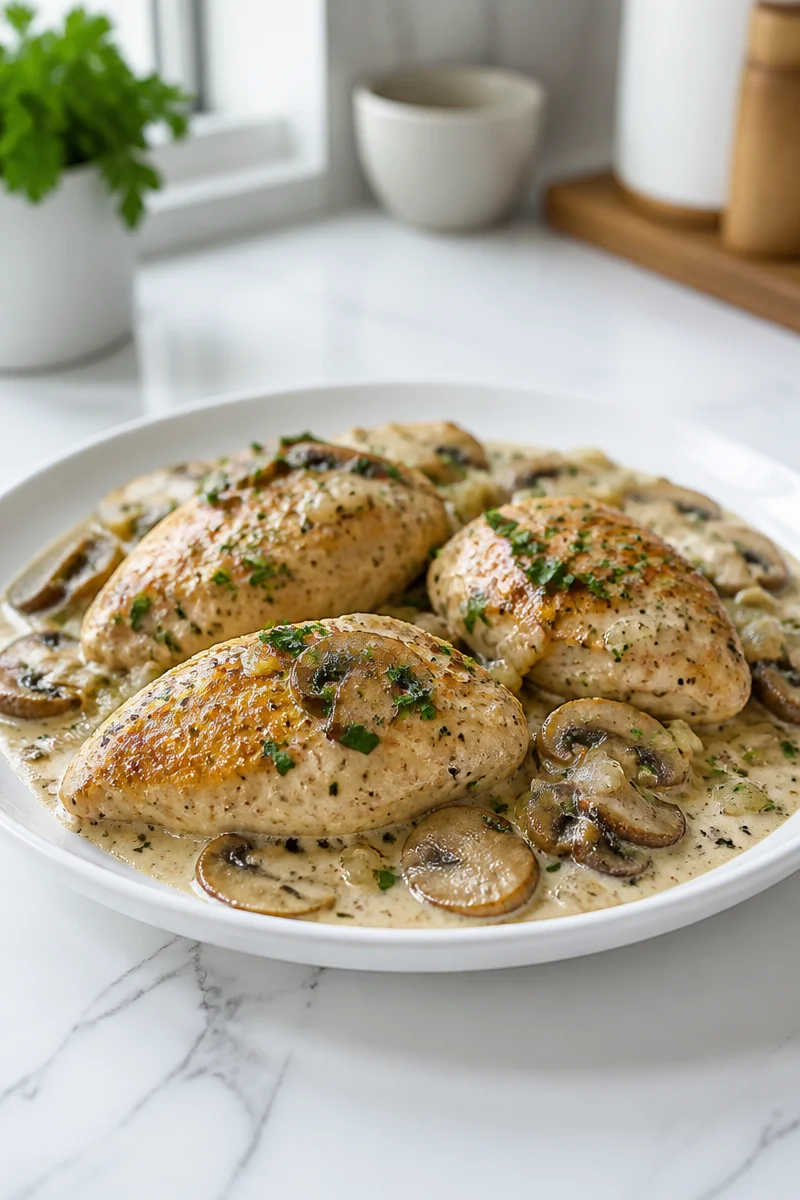 One Skillet Creamy Mushroom Chicken Breast