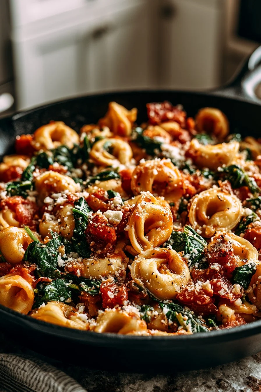 One Skillet Tomato Spinach Tortellini Recipe