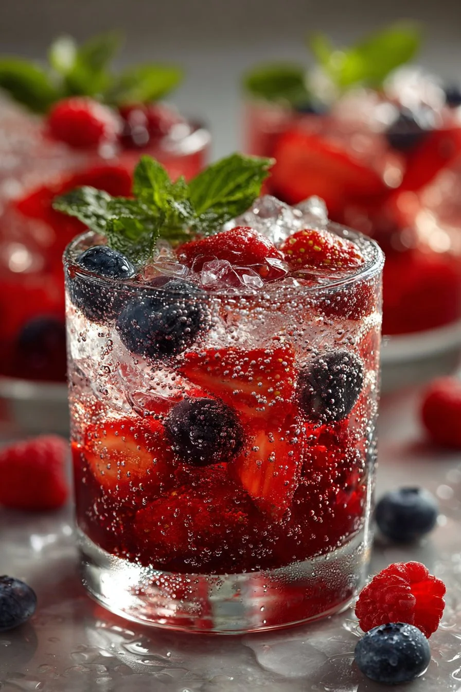 Patriotic Berry Splash 4th of July Cocktails with red, white, and blue colors