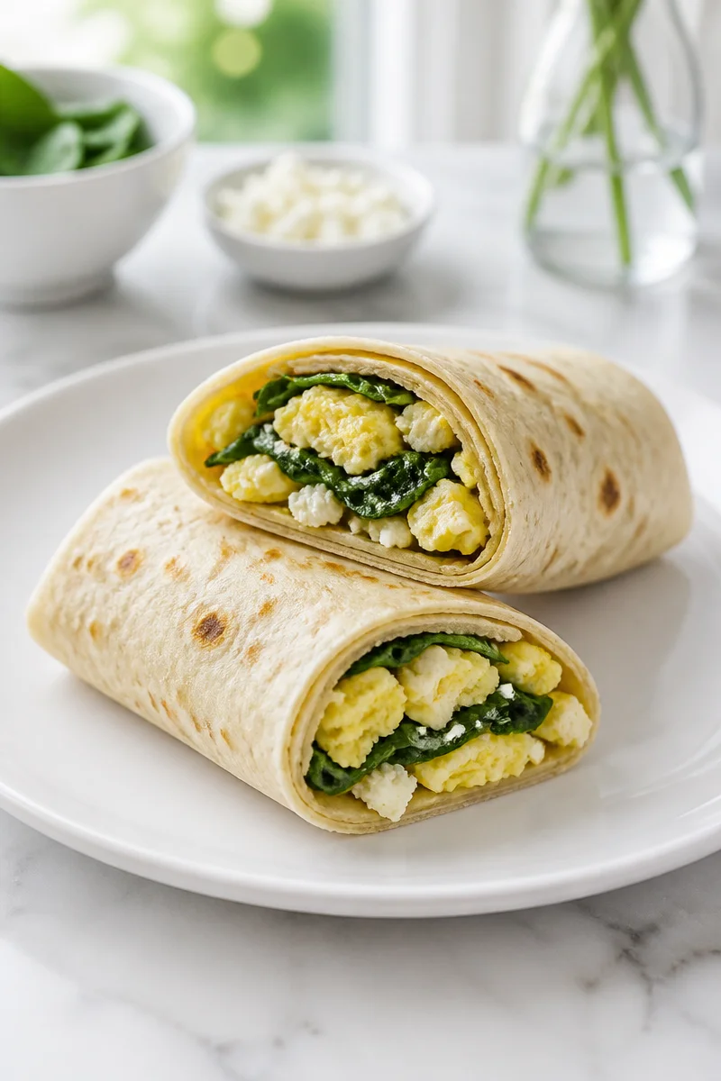 Quick and delicious spinach feta breakfast wrap ready to serve