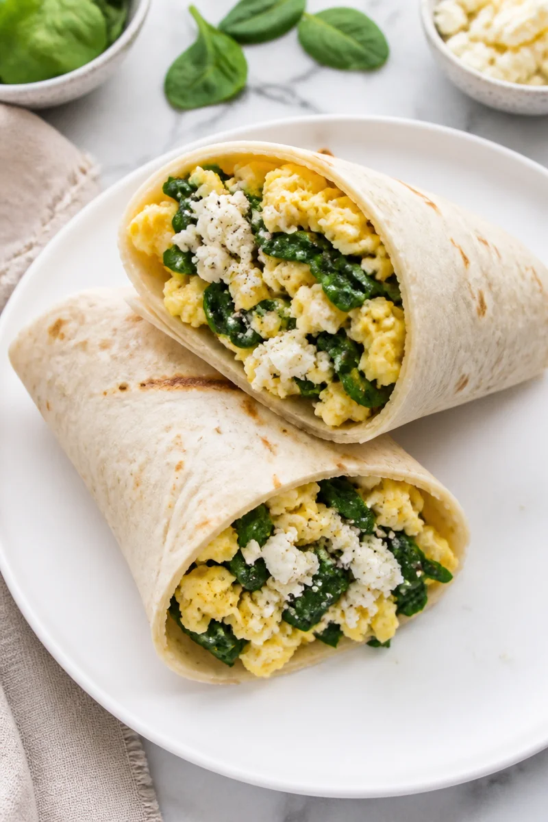 Quick Spinach Feta Breakfast Wrap