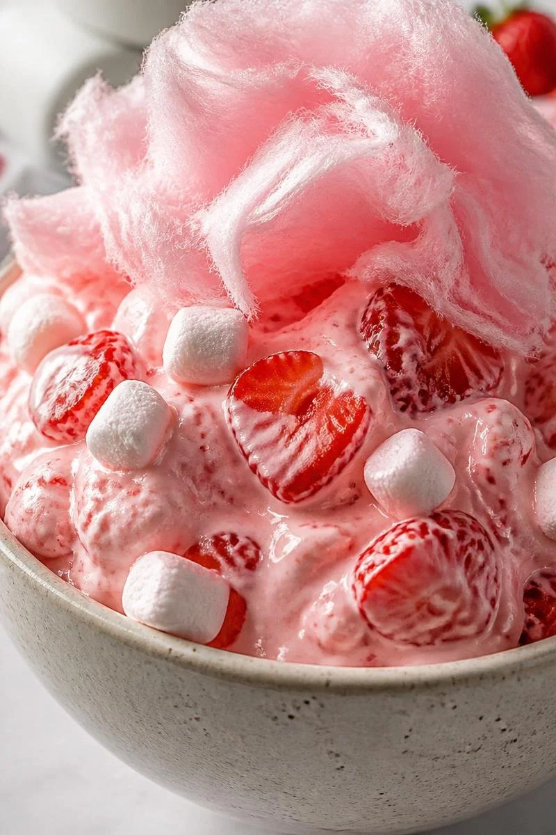 Retro Strawberry Fluff Cotton Candy Dessert Salad