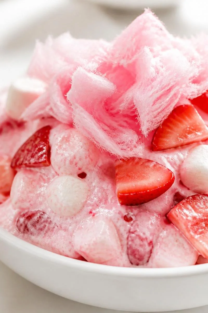 Retro Strawberry Fluff Cotton Candy Dessert Salad