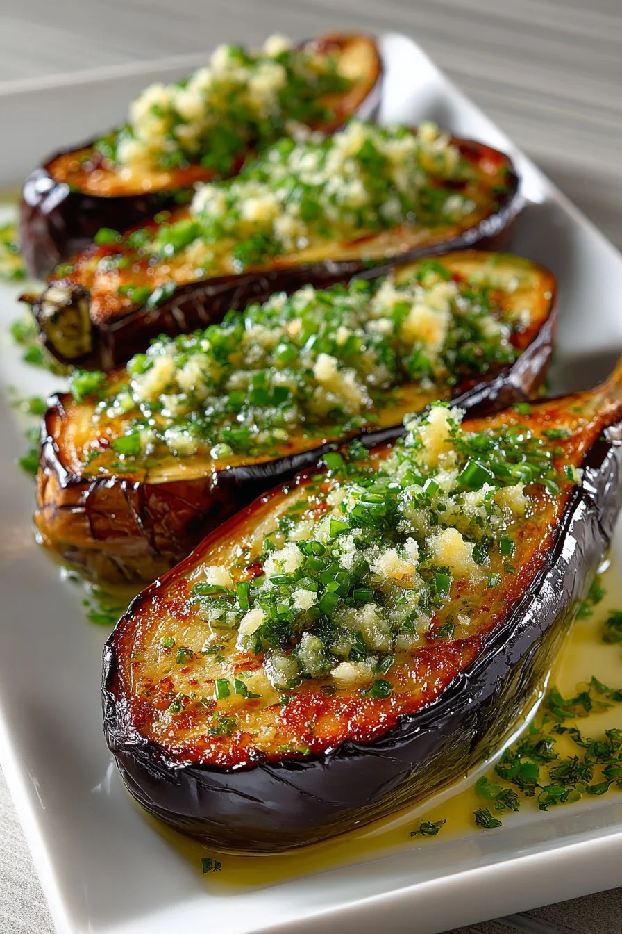 Roasted Garlic and Ginger Japanese Eggplant